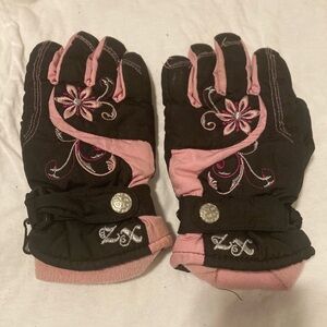 Women's Floral Embroidered Winter Gloves - Black and Pink